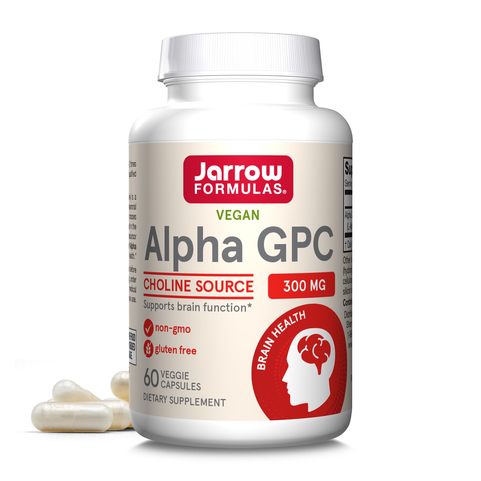 Jarrow Formulas Alpha GPC 300mg - 60 Veggie Caps - Enhanced Brain Function & Cognitive Support