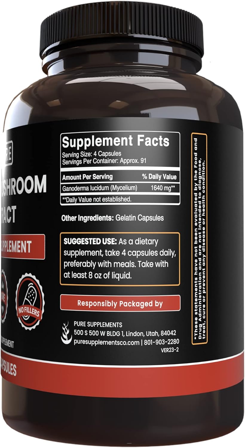 مستحضر Reishi Mushroom، 365 كبسولة، 100% طبيعي لدعم المناعة.