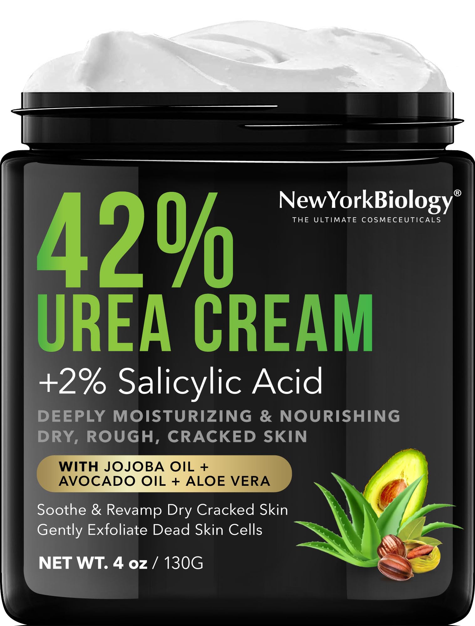 New York Biology 42% Urea Cream with 2% Salicylic Acid - Moisturizing Foot Cream for Dry Cracked Heels & Calloused Feet - 4 oz