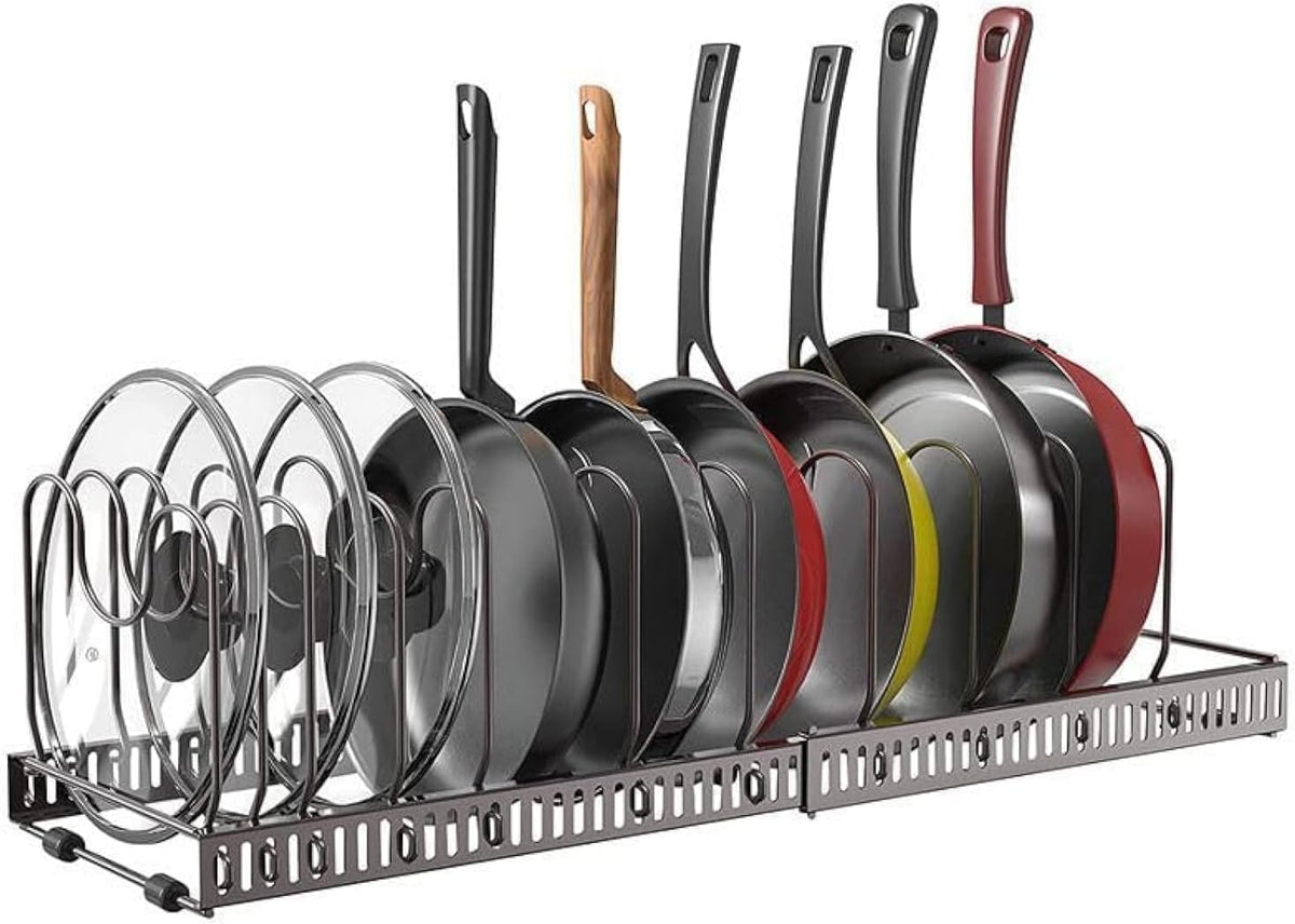 SKY-TOUCH Expandable Pot & Pan Organizer Rack for Kitchen Cabinets - Black