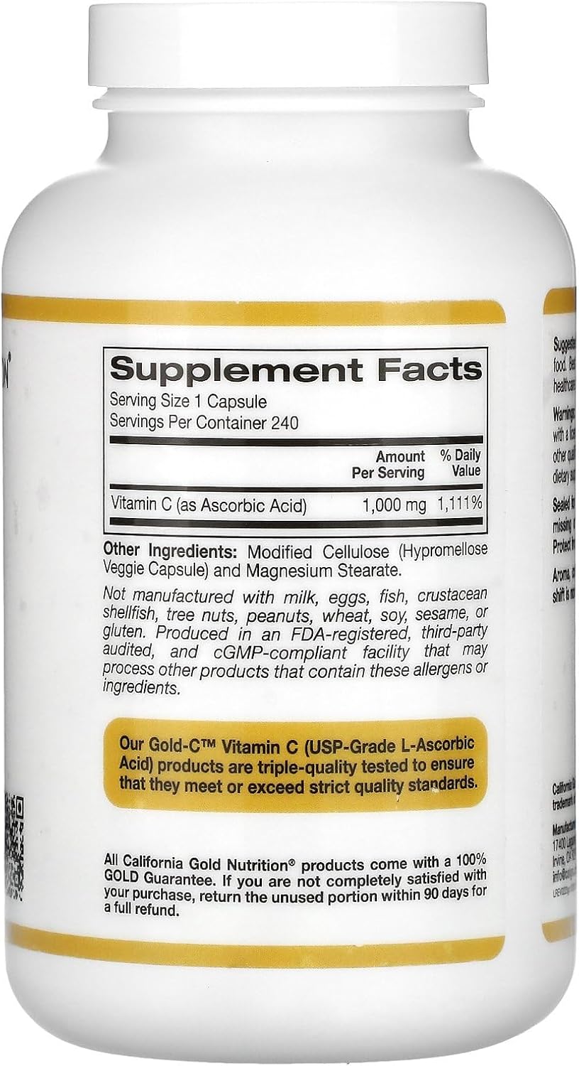 California Gold Nutrition, Gold C, فيتامين C بدرجة USP، 1000 مجم، 240 كبسولة نباتية