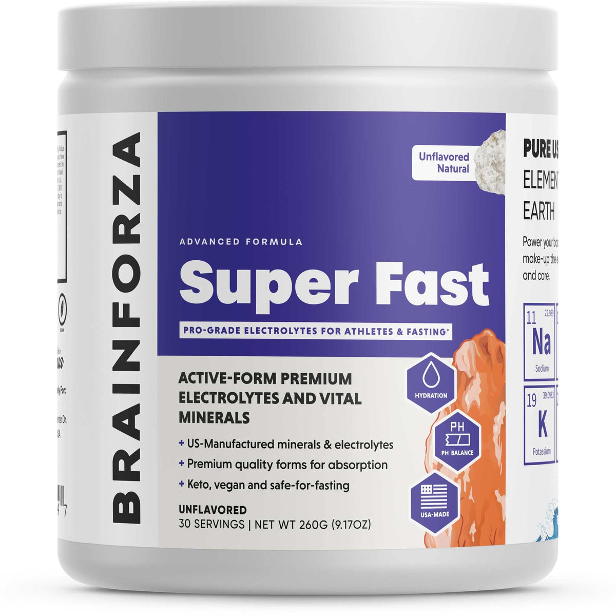 Brain Forza Super Fast Keto Electrolytes for Fasting - Premium Electrolytes with Potassium, Sodium, Magnesium, Calcium, Iron & Pink Himalayan Salt - 30 Servings, Unflavored