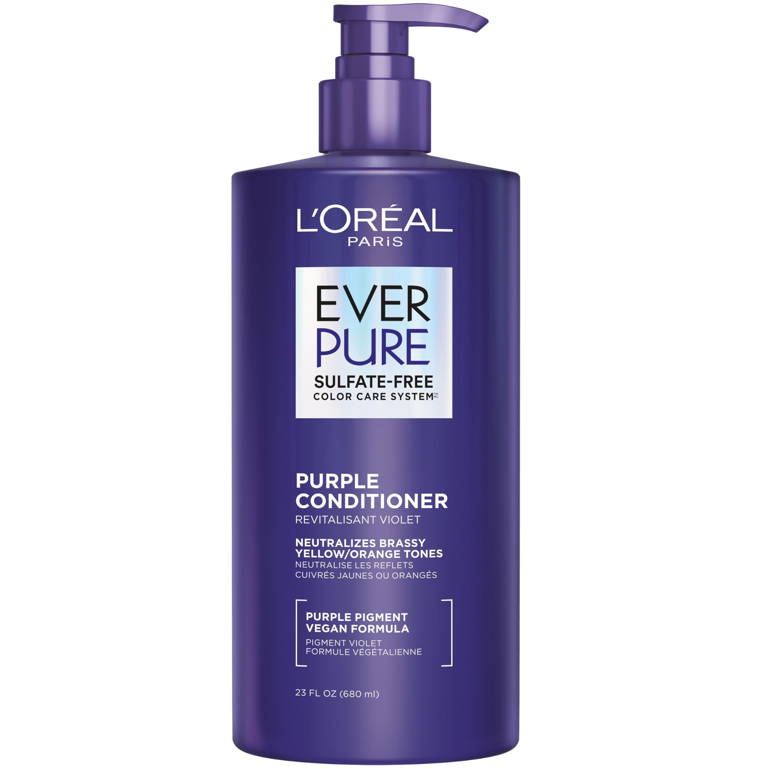 L'Oréal Paris Sulfate Free Brass Toning Purple Conditioner for Blonde/Ombre/Brown Hair, EverPure, 23 fl oz