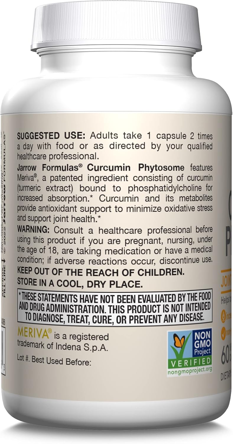 Jarrow Formulas Curcumin Phytosome 500 mg - 60 Veggie Capsules - Formulated with Meriva - Antioxidant Support Supplement - Joint Health & Support - 60 Servings