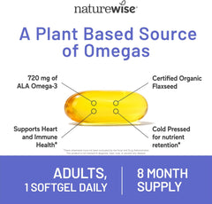 NatureWise Flaxseed Oil 1200 mg, Fish Free Omega 3 6 9 with 720mg ALA, Dietary Supplement for Heart Health Support - Organic, Cold Pressed, Non-GMO - 240 Softgels[8-Month Supply]