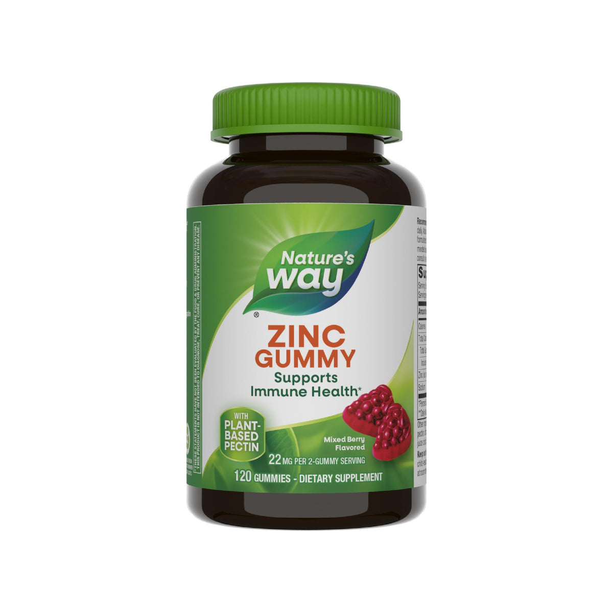 Nature's Way Zinc Gummies - Daily Immune Support with 100% DV Zinc per Gummy, Mixed Berry Flavor, 120 Gummies