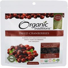 Organic Traditions Dried Cranberries | 113 g | Sulfite-Free, No Preservatives | Bursting with Delicious Flavor | Whole, Soft, and Juicy Cranberries