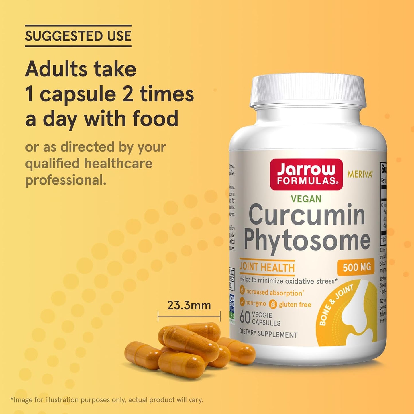 Jarrow Formulas Curcumin Phytosome 500 mg - 60 Veggie Capsules - Formulated with Meriva - Antioxidant Support Supplement - Joint Health & Support - 60 Servings