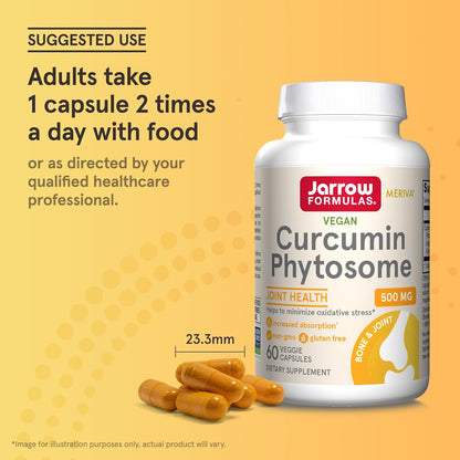 Jarrow Formulas Curcumin Phytosome 500 mg - 60 Veggie Capsules - Formulated with Meriva - Antioxidant Support Supplement - Joint Health & Support - 60 Servings