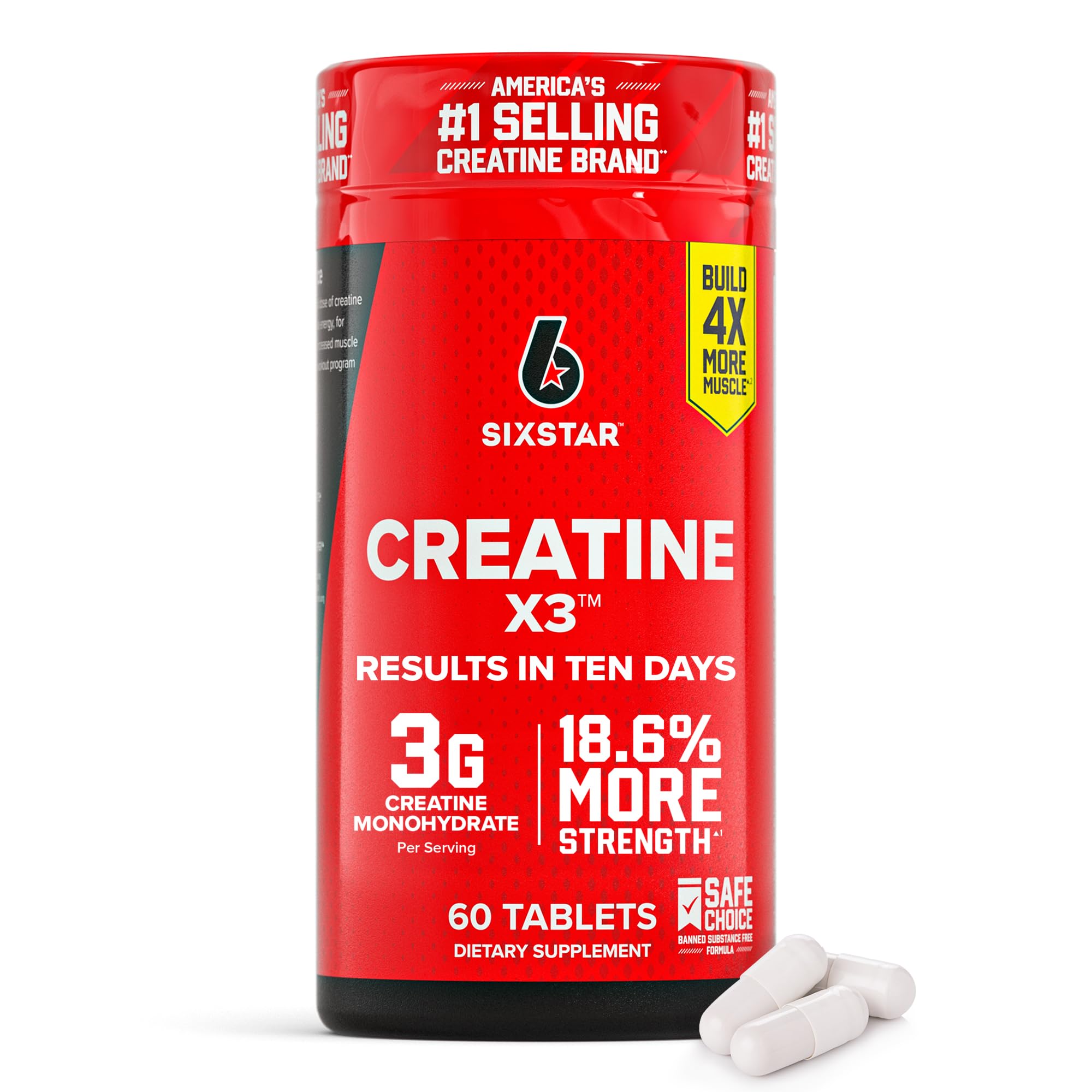 Six Star Elite Series Creatine X3 - 60 Tablets for Muscle Growth & Strength
