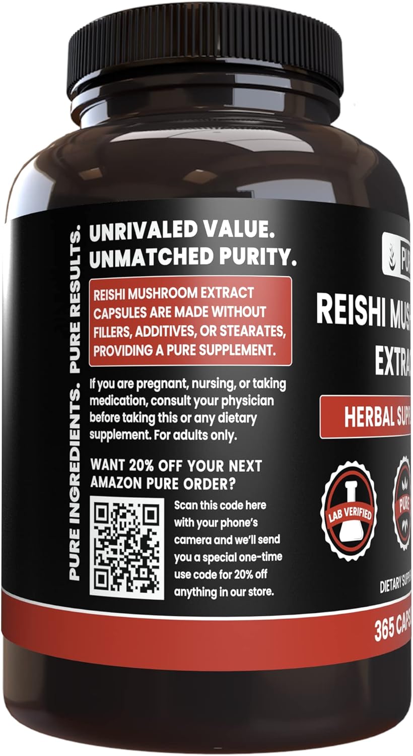 مستحضر Reishi Mushroom، 365 كبسولة، 100% طبيعي لدعم المناعة.