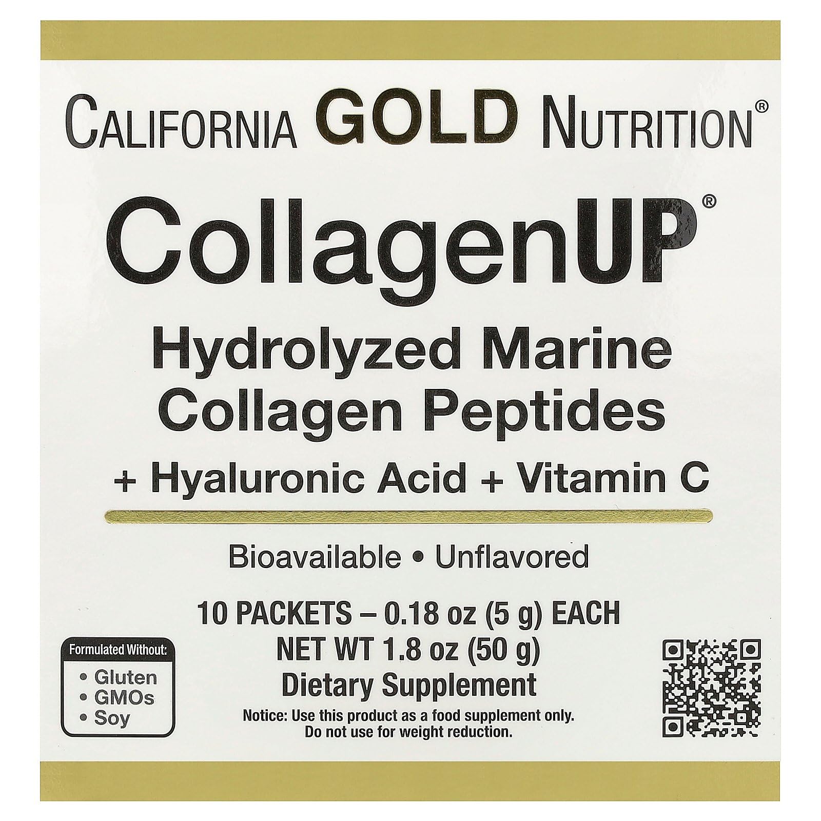California Gold Nutrition CollagenUP® Marine Collagen Peptides w/ HA & Vitamin C (10 Servings)