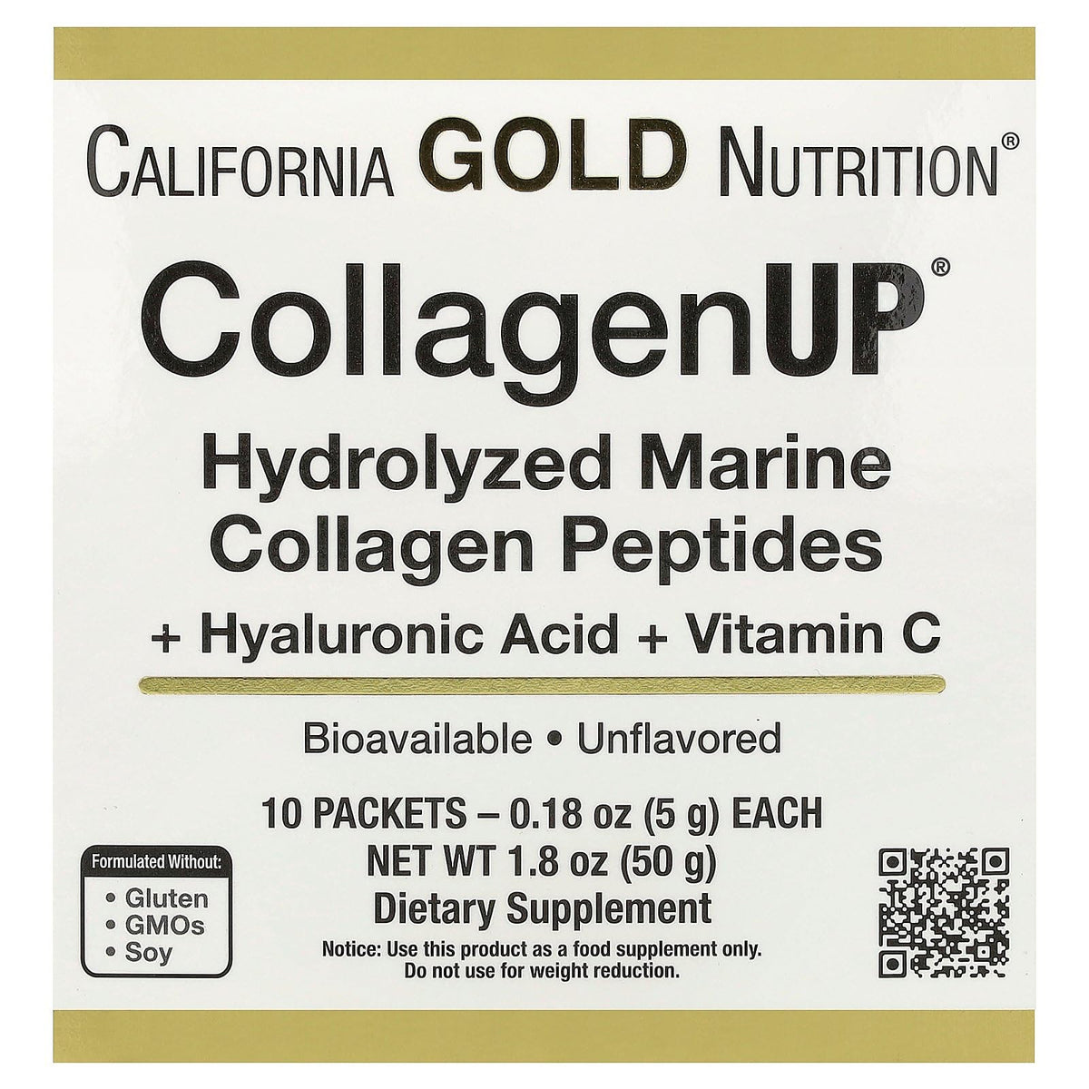California Gold Nutrition CollagenUP® Marine Collagen Peptides w/ HA & Vitamin C (10 Servings)