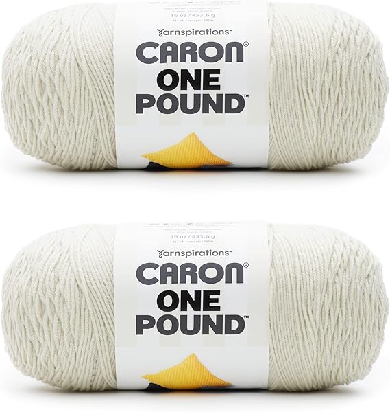 "Caron One Pound Off-White Yarn - 2 Pack (16oz Each) - Worsted Weight Acrylic"