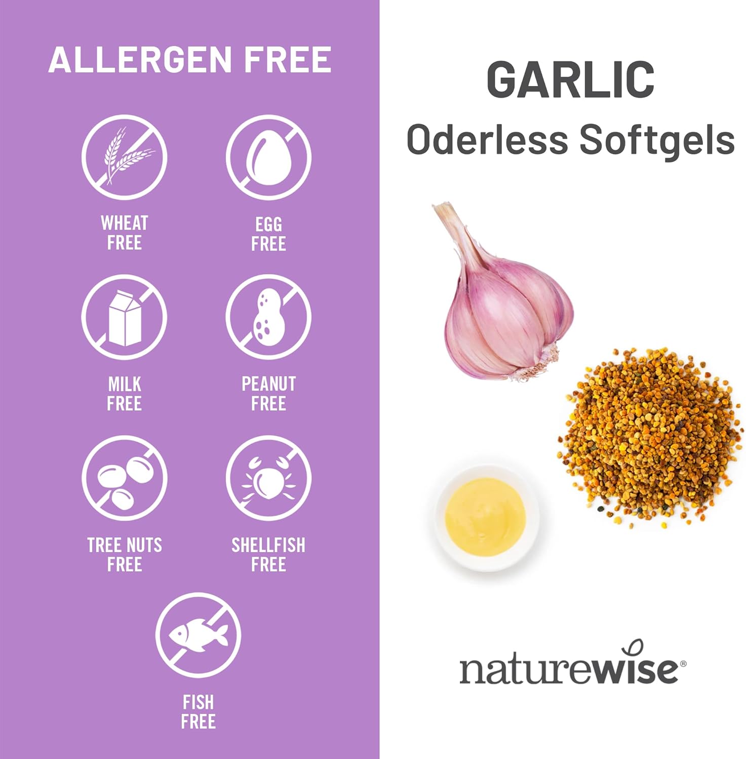 NatureWise Odorless Garlic Pills 1500 mg - with Royal Bee Jelly & Pollen - Herbal Supplement for Heart Health + Immune System + Antioxidants - Gluten-Free, Non-GMO - 60 Softgels [2-Month Supply]