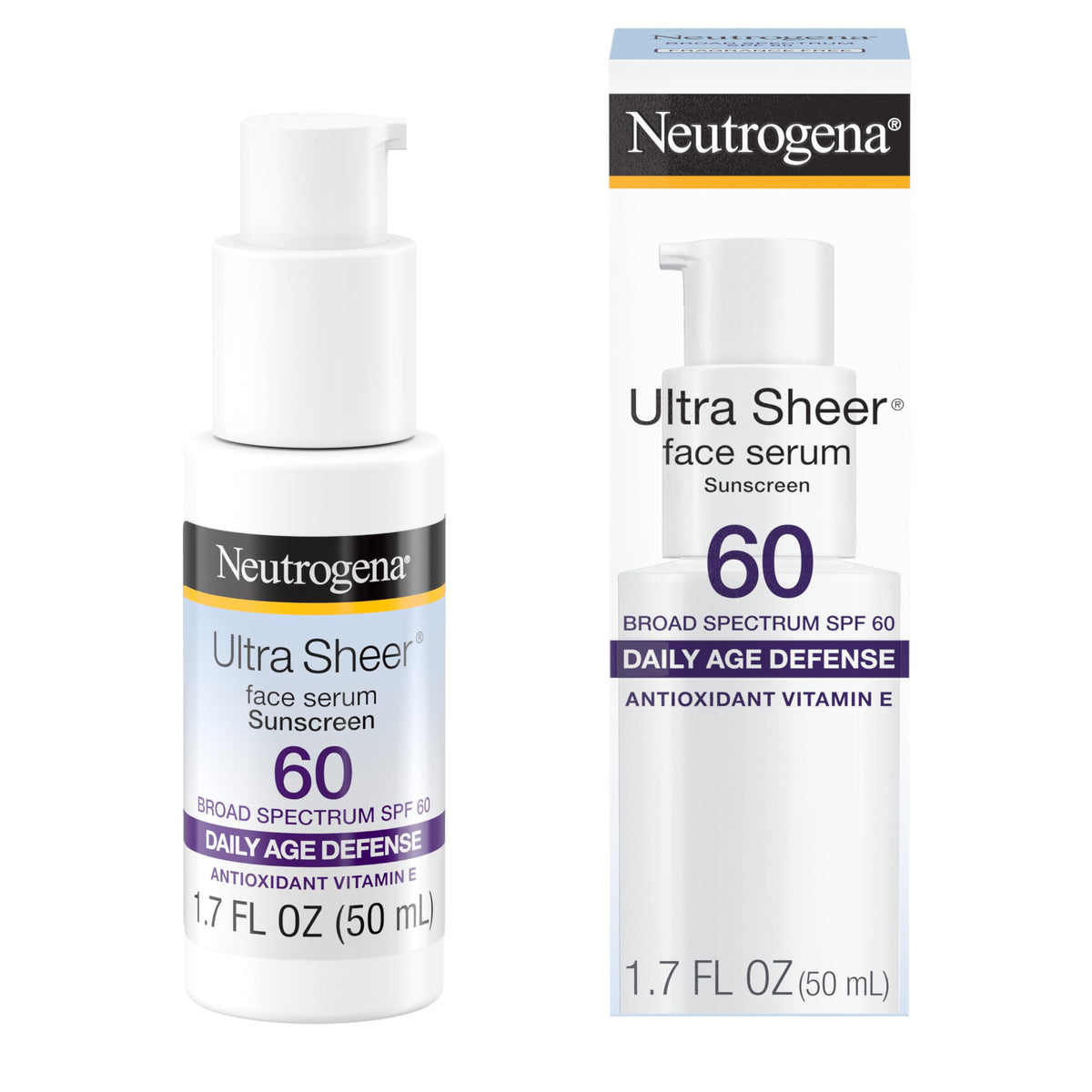 Neutrogena Ultra Sheer Moisturizing Face Serum with Vitamin E & SPF 60+ - All Day Facial Sunscreen, Fragrance-Free, 1.7 oz