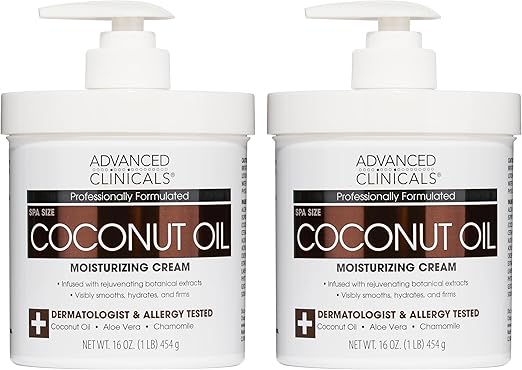 Advanced Clinicals Coconut Oil Cream: Deeply Moisturizing Lotion (2-Pack)