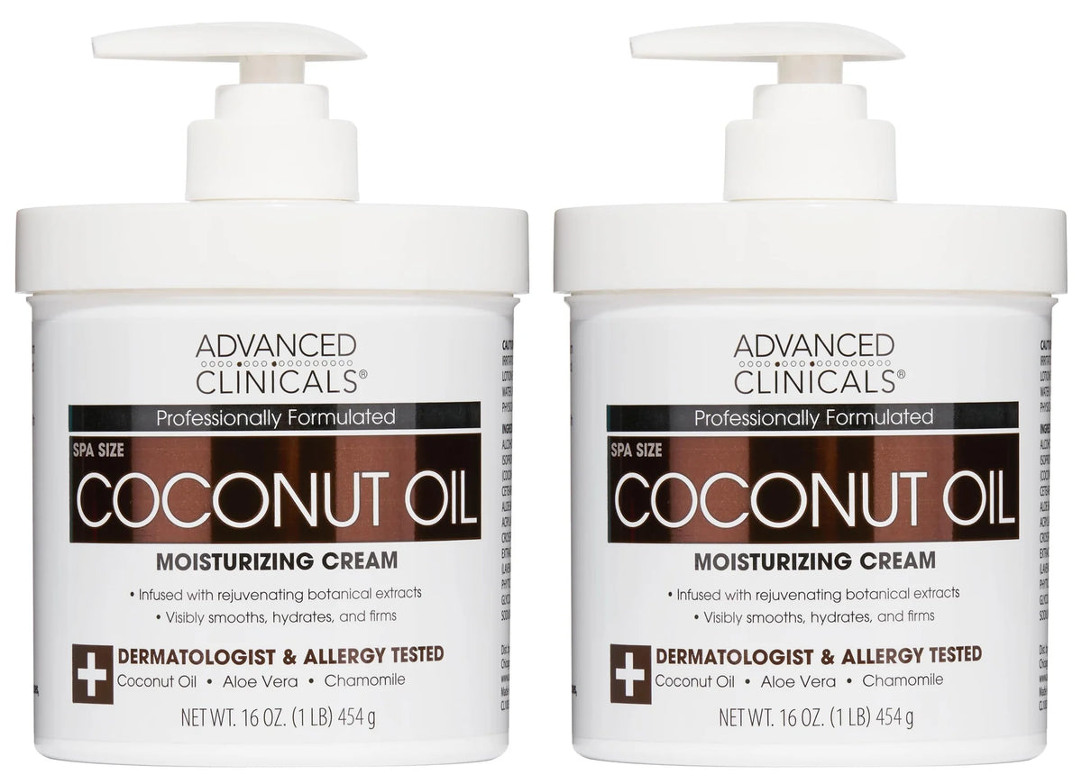 Advanced Clinicals Coconut Oil Cream: Deeply Moisturizing Lotion (2-Pack)