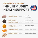 <think>
Okay, so I need to create an ALT text for this product image. The product is a supplement called 4-in-1 Turmeric and Garlic Supplements with Bioperine 2360 mg Turmeric Ginger Root Capsules with Garlic for Joint, Digestion & Immune Support (120 ct) from Herbiflix. The tags include 120 capsules, bioperine, digestion,