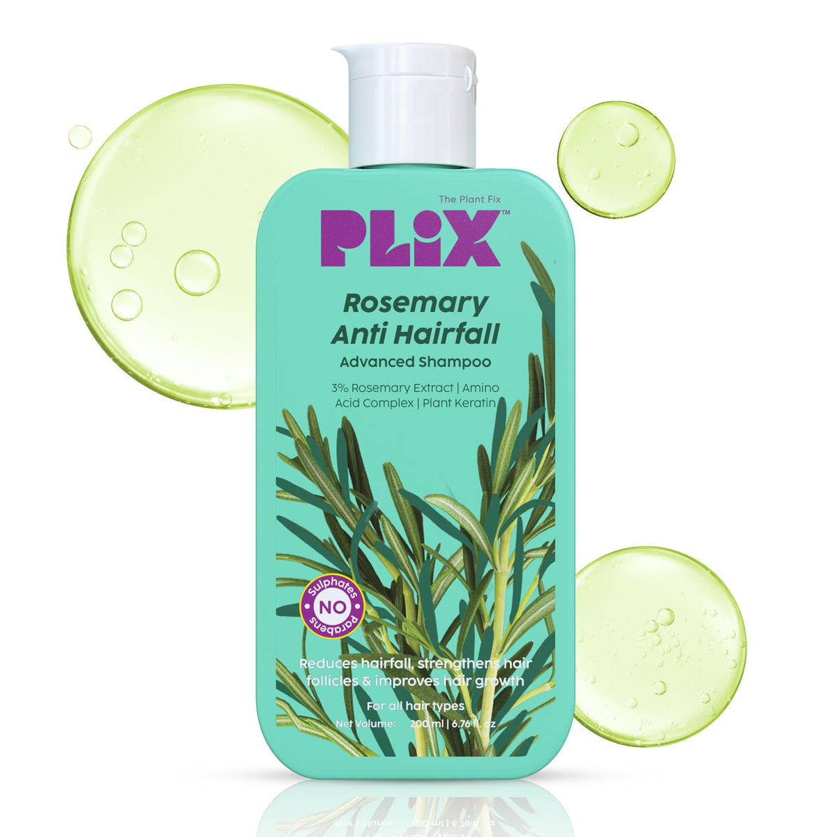 Plix Rosemary Advanced Shampoo | Sulfate-Free Cleanser for Smooth, Clean Hair (6.76 fl oz)