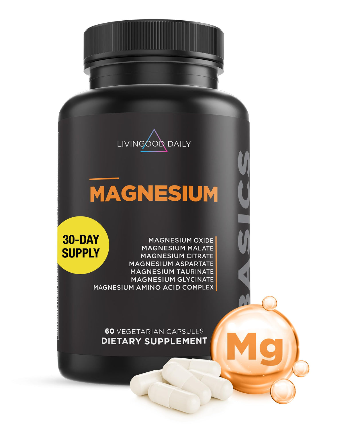 Livingood Daily Magnesium 300mg - Complex with 5 Forms + Chicory Root Inulin - High Bioavailability Formula