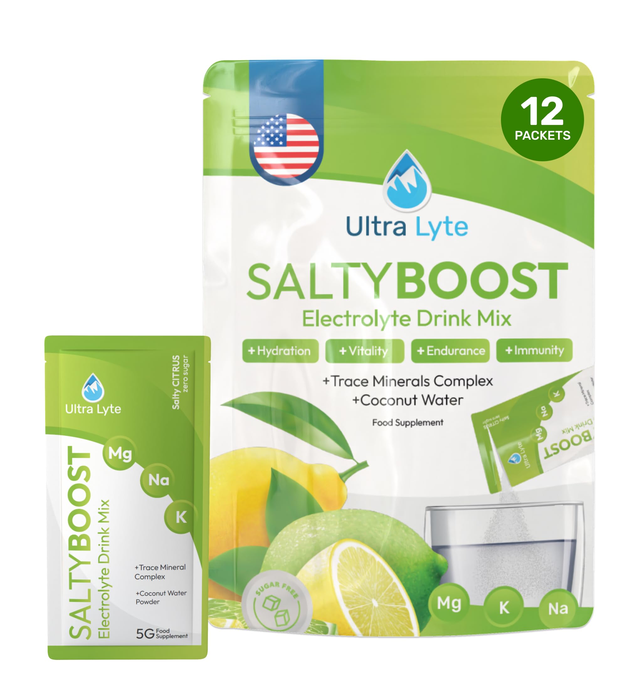 Ultra Lyte SaltyBoost Drink Mix - Salty Citrus Electrolytes Powder - 12 Sachets
