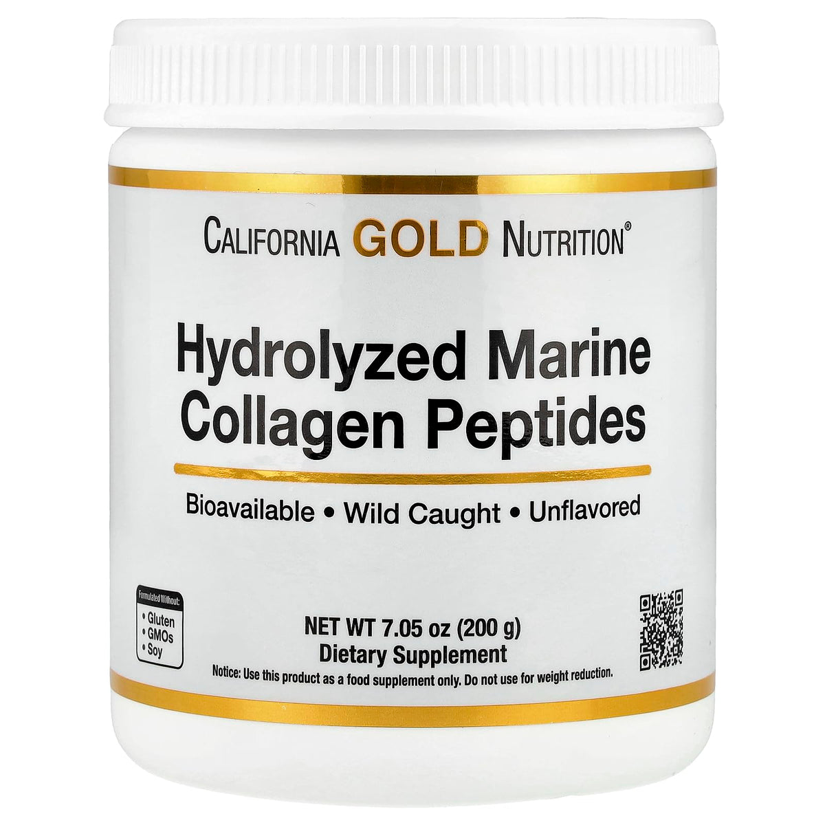 California Gold Nutrition Hydrolyzed Marine Collagen Peptides – Unflavored – 7.05 oz (200g) for Skin, Hair & Nail Health
