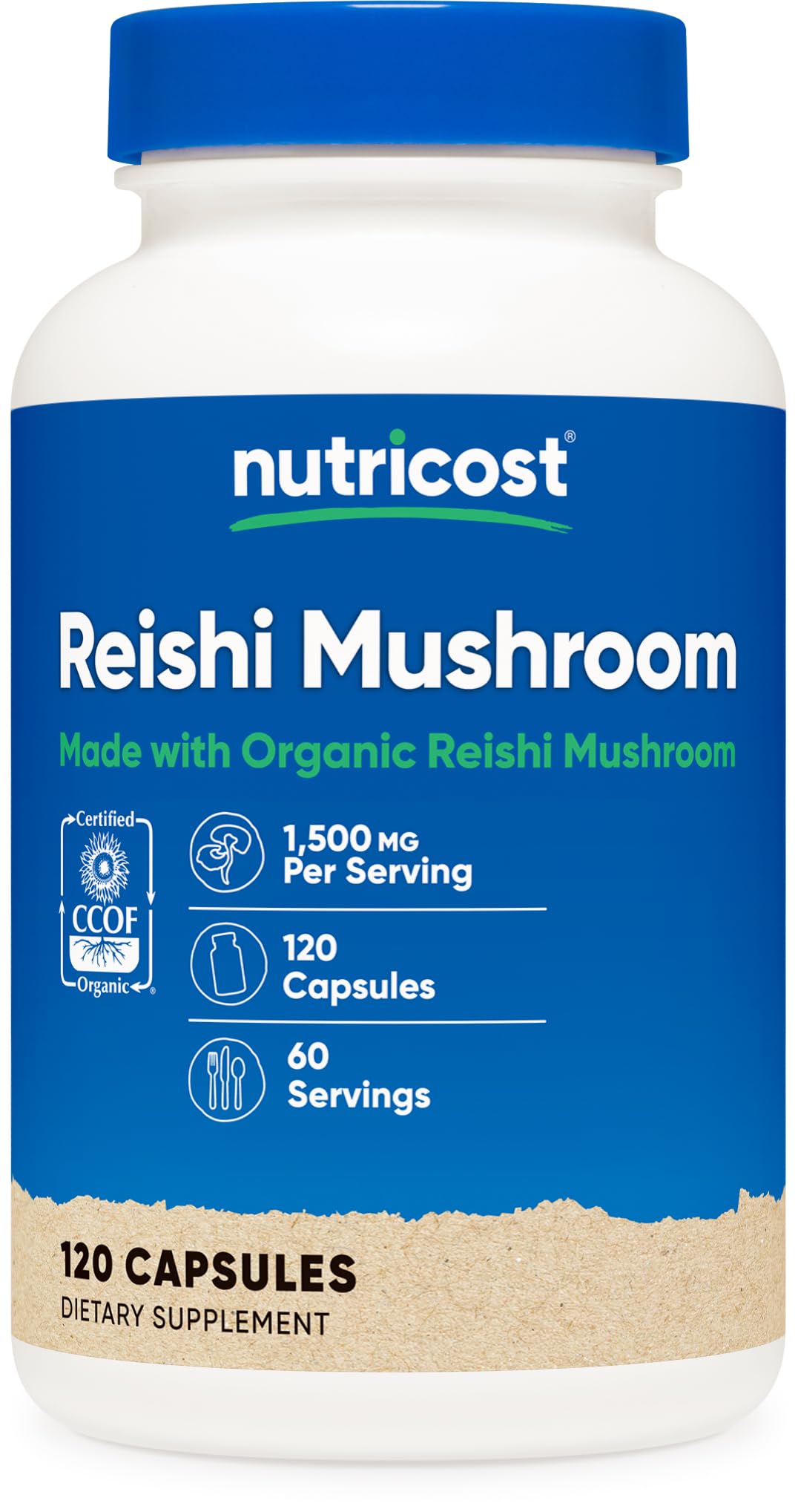 Nutricost Organic Reishi Mushroom Capsules 1500mg - 60 Servings