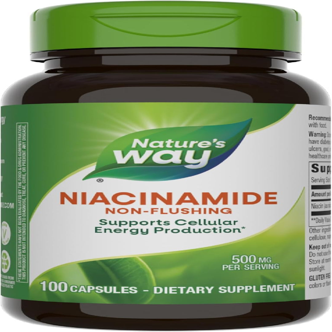 Nature's Way Niacinamide, Non-Flushing Vitamin B3, Supports Cellular Energy*, 500 mg per Serving, 100 Capsules (Packaging May Vary)