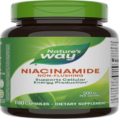 Nature's Way Niacinamide, Non-Flushing Vitamin B3, Supports Cellular Energy*, 500 mg per Serving, 100 Capsules (Packaging May Vary)