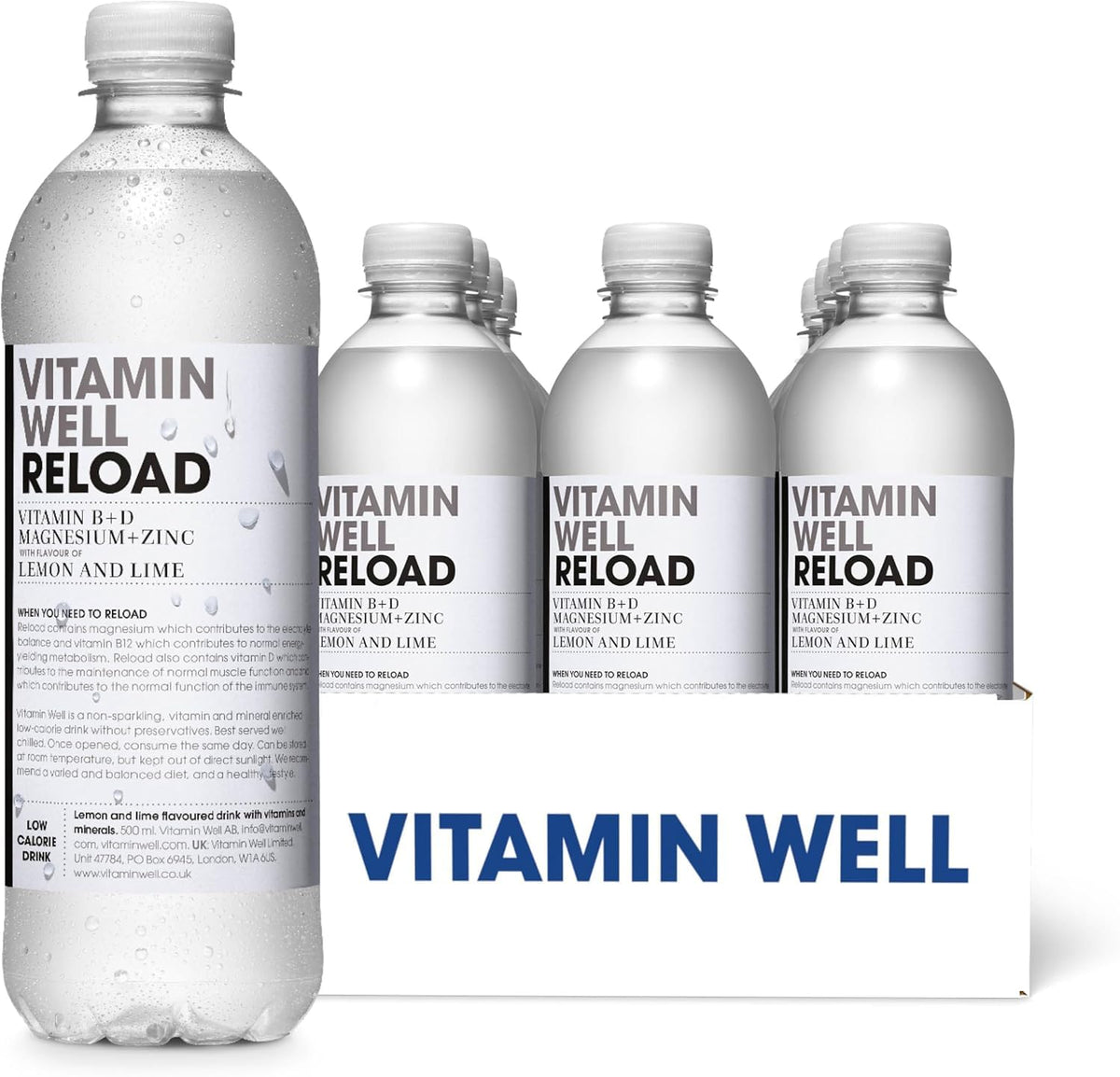 Vitamin Well Reload - Lemon/Lime Electrolyte Drink with Vitamins B, D, Magnesium & Zinc (12-Pack, 500ml)
