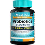 NewRhythm Extra Strength Probiotics 120 Billion CFU - 36 Strains with Prebiotics & Enzymes, Targeted Release