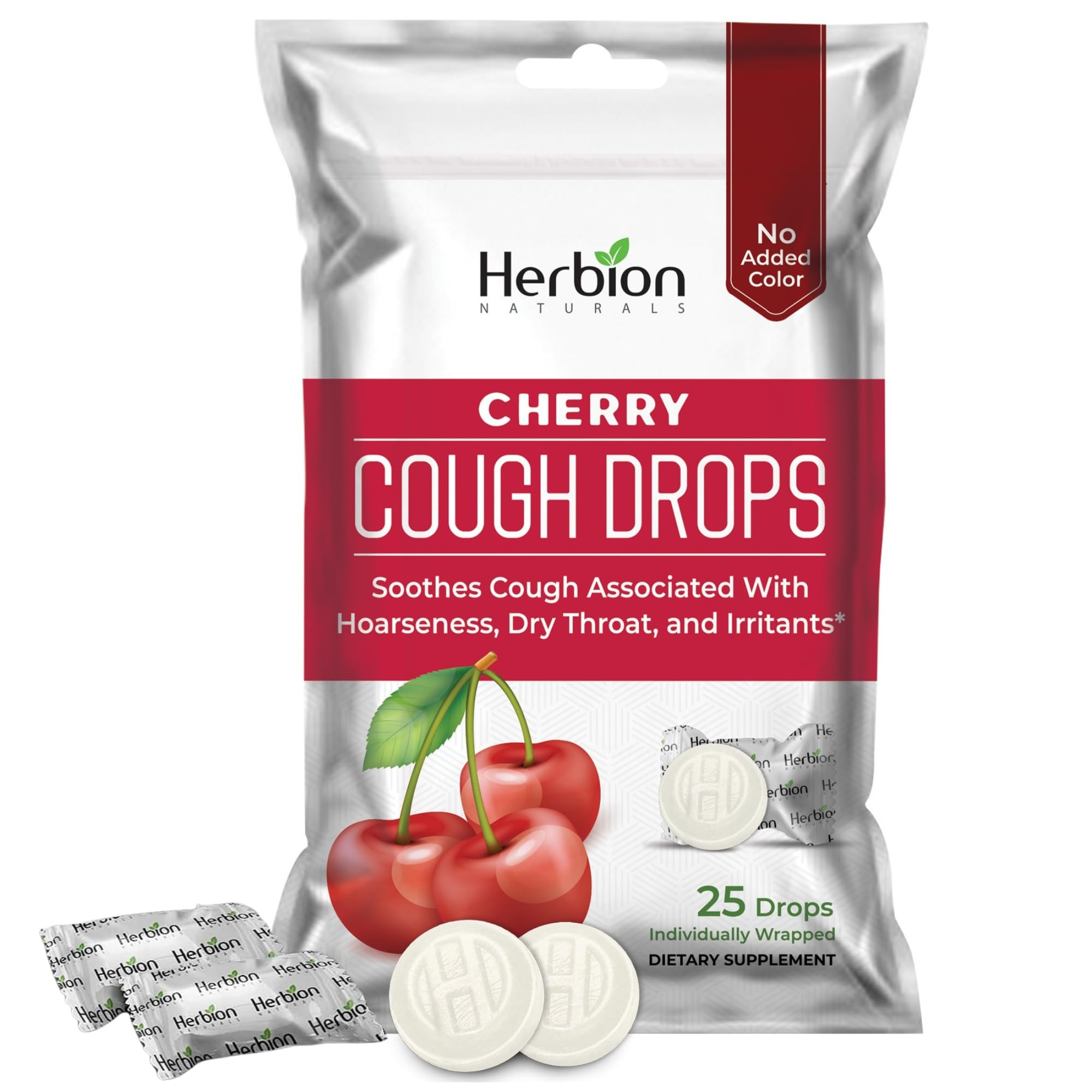 Herbion Naturals Cherry Flavor Cough Drops - Soothing Relief - 25 Count