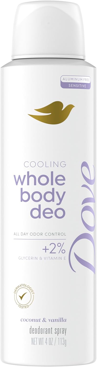 Dove Aluminum-Free Whole Body Deodorant Spray - 72-Hour Odor Control, Coconut & Vanilla Scent, 4 oz