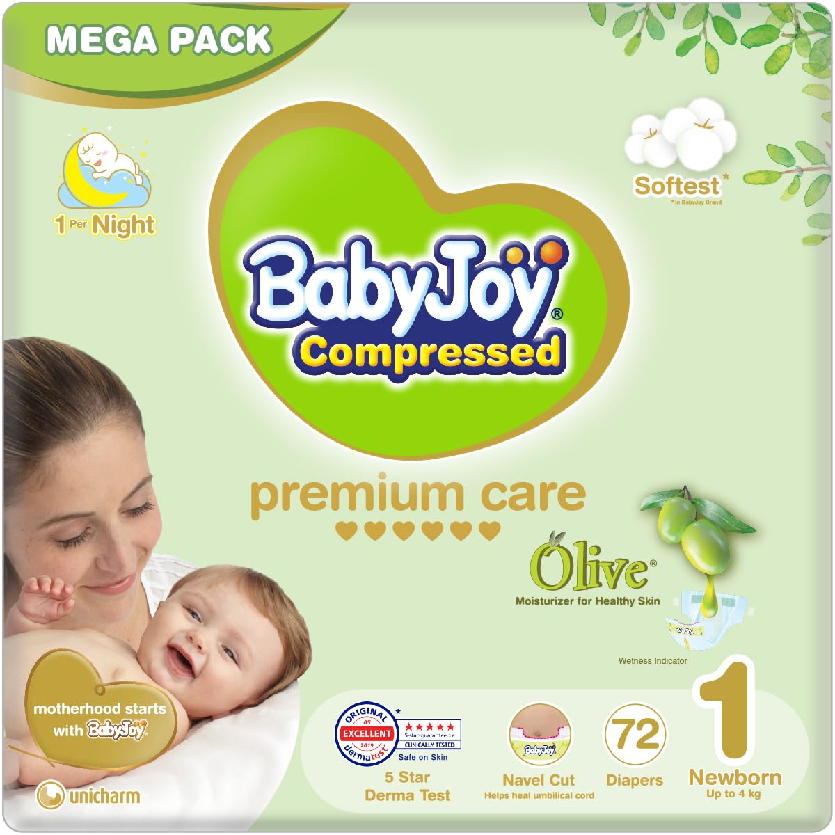 BabyJoy Mega Pack Baby Olive Oil and 72 Newborn Diapers, 0-4kg