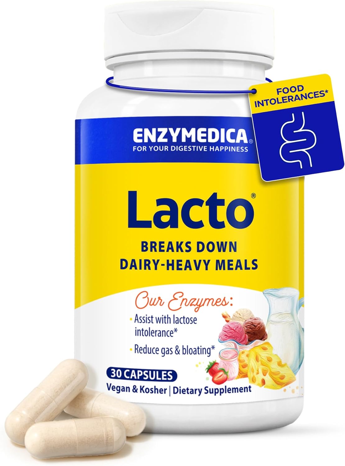 Enzymedica Lacto: Lactase Enzyme for Lactose Intolerance (30 Capsules)