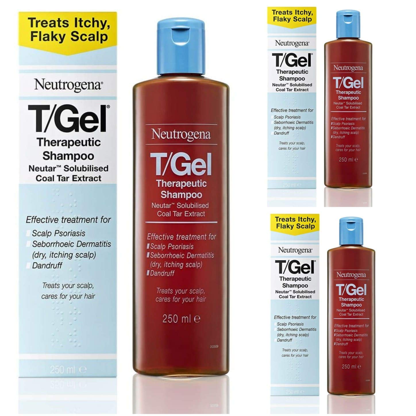 Neutrogena T/GEL Therapeutic Shampoo - 3 Pack (250ml Each) - Anti-Dandruff Treatment with Salicylic Acid