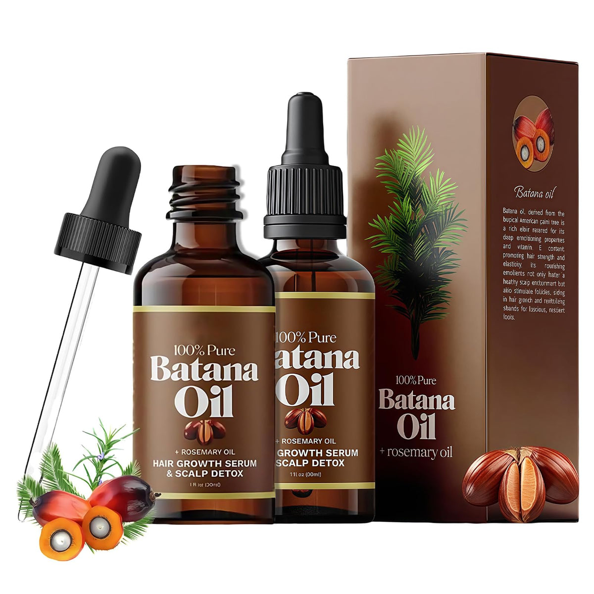 Batana Oil with Rosemary, 100% Organic Batana Oil from Honduras, Nourishes Hair & Skin, Suitable for All Hair Types, 30ml/1 Fl Oz(2 Pcs)