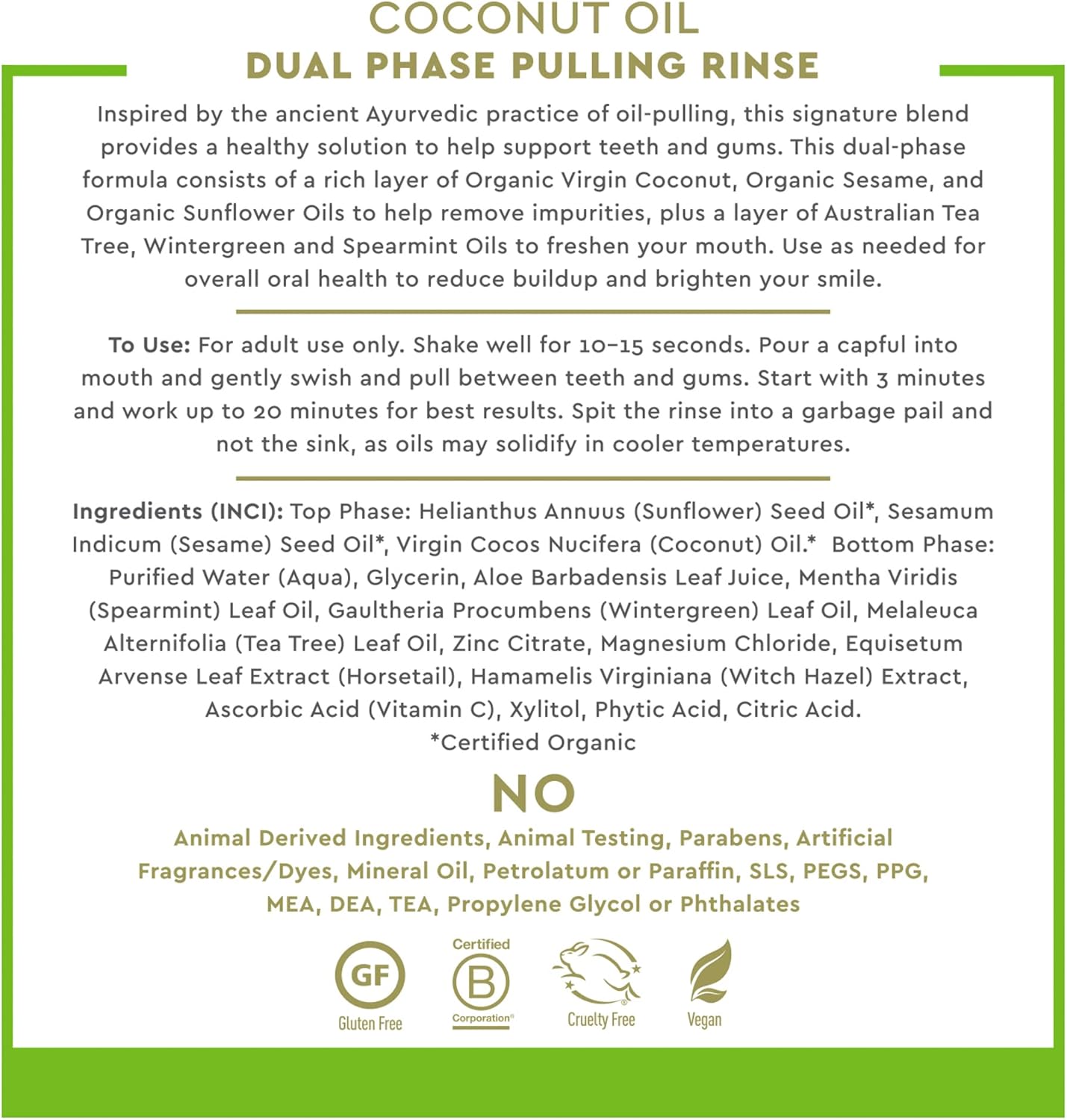 Desert Essence Coconut Oil Dual Phase Pulling Rinse, Mint, 8 fl oz - Alcohol Free, Sugar Free, Gluten Free, Vegan, Non-GMO - Organic Virgin Coconut Oil, Sesame Oil, Sunflower Oil & Tea Tree Oil