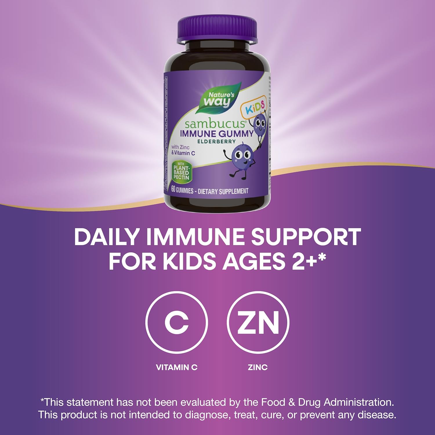 Sambucus Elderberry غummies من Nature's Way، دعم مناعي للأطفال، 60 غummy.