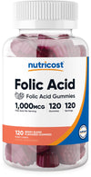 Nutricost علكات حمض الفوليك - ١٢٠ علكة نباتية، ١ ملغ حمض الفوليك لكل حصة