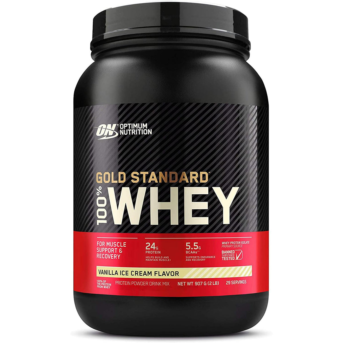 Optimum Nutrition Gold Standard 100% Whey Protein - 24g Protein, Vanilla Ice Cream, 2 lb