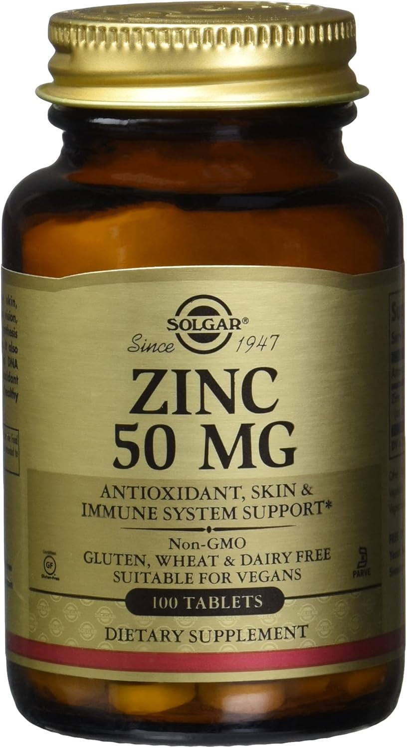 Solgar Zinc 50 Mg, 100 Tablets - الزنك لصحة البشرة والجهاز المناعي ودعم مضادات الأكسدة - 100 وجبة، 100 قرص