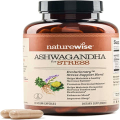 NatureWise Ashwagandha for Stress - With KSM-66 Extract, GABA, L-Theanine, Rhodiola Rosea - Herbal Mood & Sleep Support - Vegan, Non-GMO, Gluten-Free - 60 Capsules[1-Month Supply]