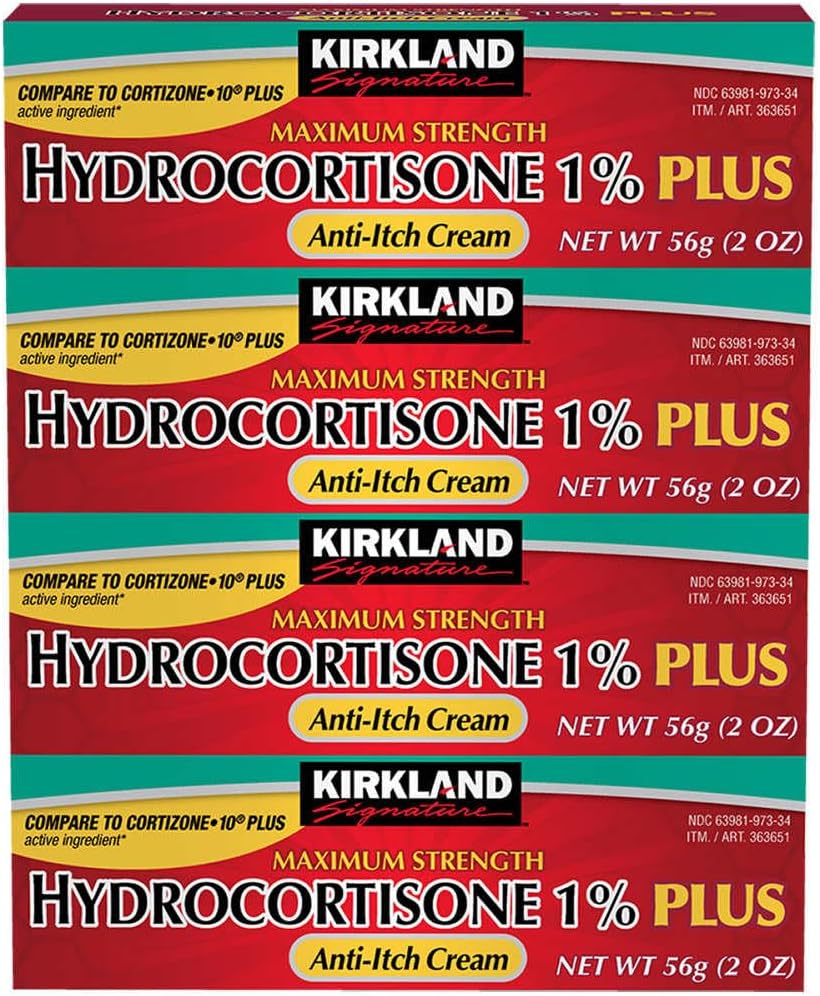 Kirkland Signature 1% Hydrocortisone Cream with Aloe, Maximum Strength, 2oz Pack of 4 – Fast Itch Relief