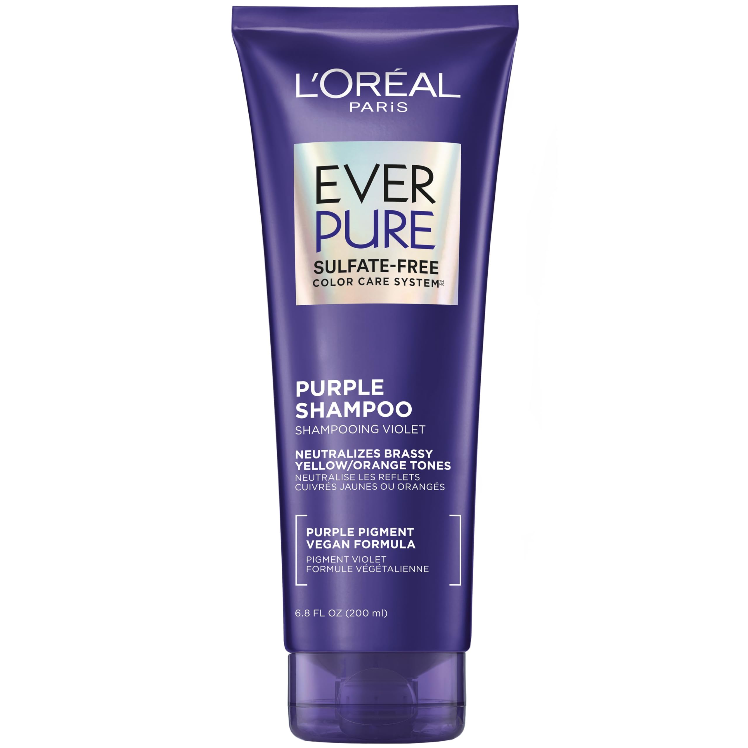 L’Oréal Paris Sulfate Free Brass Toning Purple Shampoo for Blonde/Ombre/Brown Hair, EverPure, 6.8fl oz