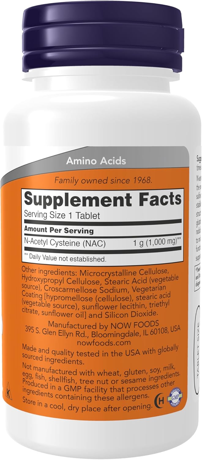 NOW Foods Supplements, NAC (N-Acetyl-Cysteine) 1,000 mg, Free Radical Protection*, 60 Tablets