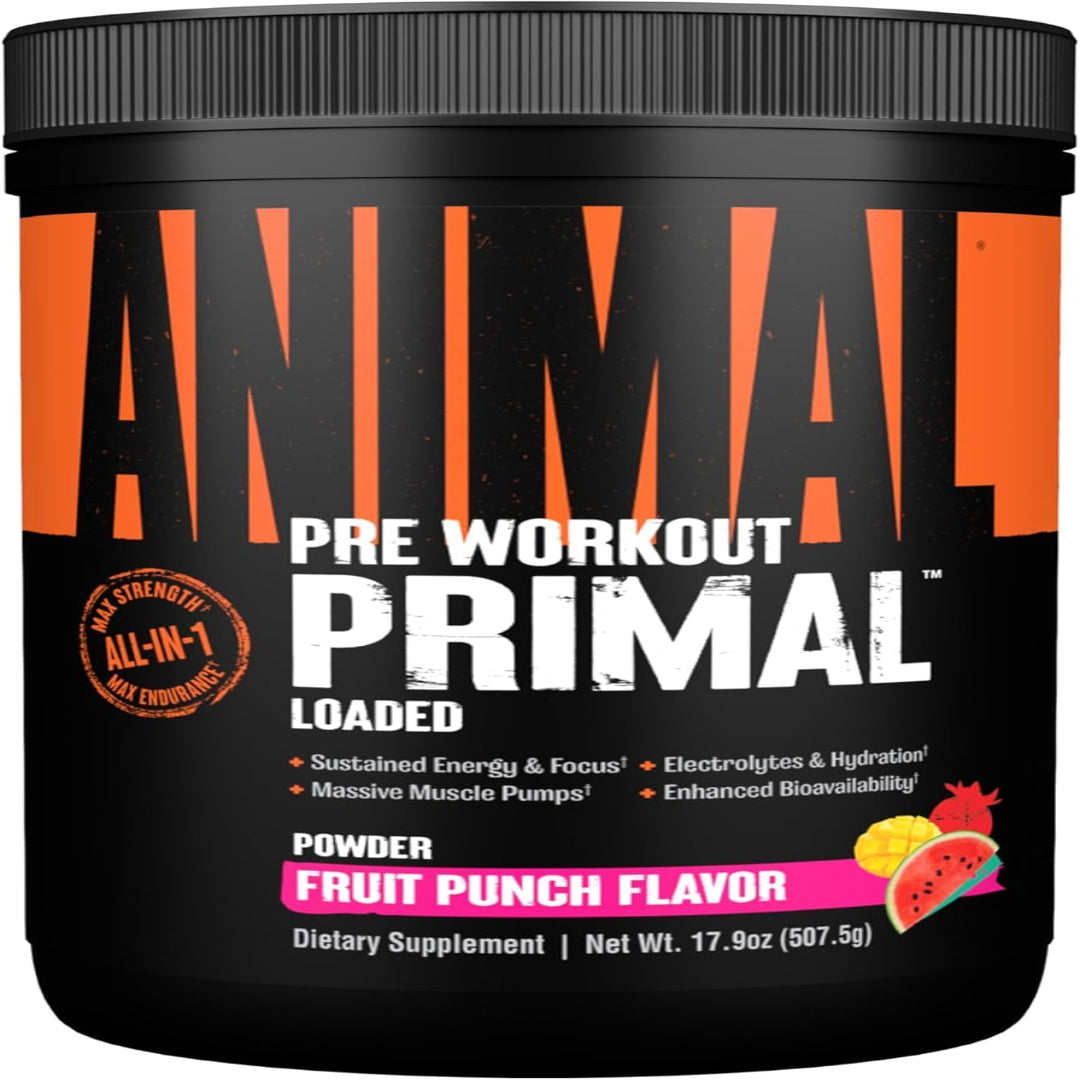 مسحوق Animal Primal Muscle Hydration + Preworkout – يحتوي على بيتا ألانين و3DPump والكافيين والإلكتروليتات – يحسن الطاقة والتركيز والقدرة على التحمل والامتصاص – بنكهة الفاكهة، 17.9 أونصة