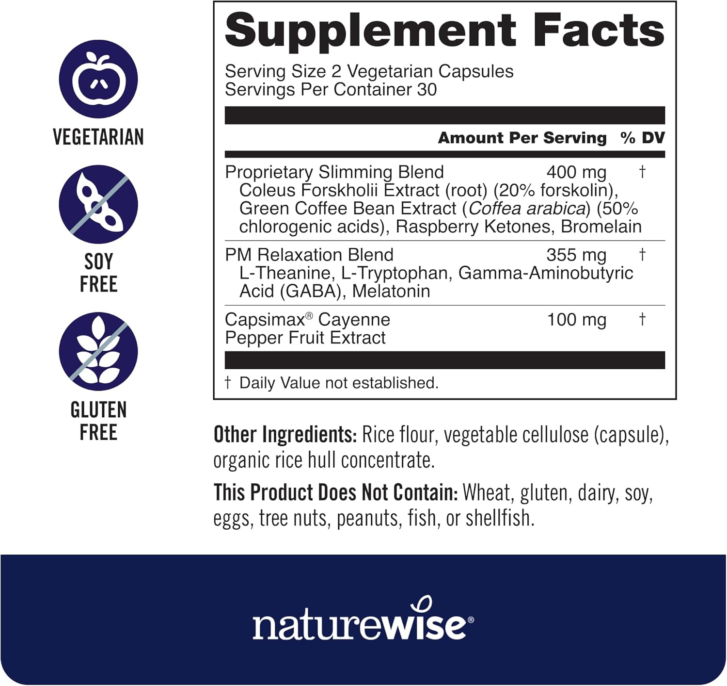 Naturewise Nighttime Fitness Support Supplement & Natural Sleep Aid with Cayenne Extract, Green Coffee Bean, GABA, L-Theanine - Vegetarian, Non-GMO - 60 Capsules[1-Month Supply]