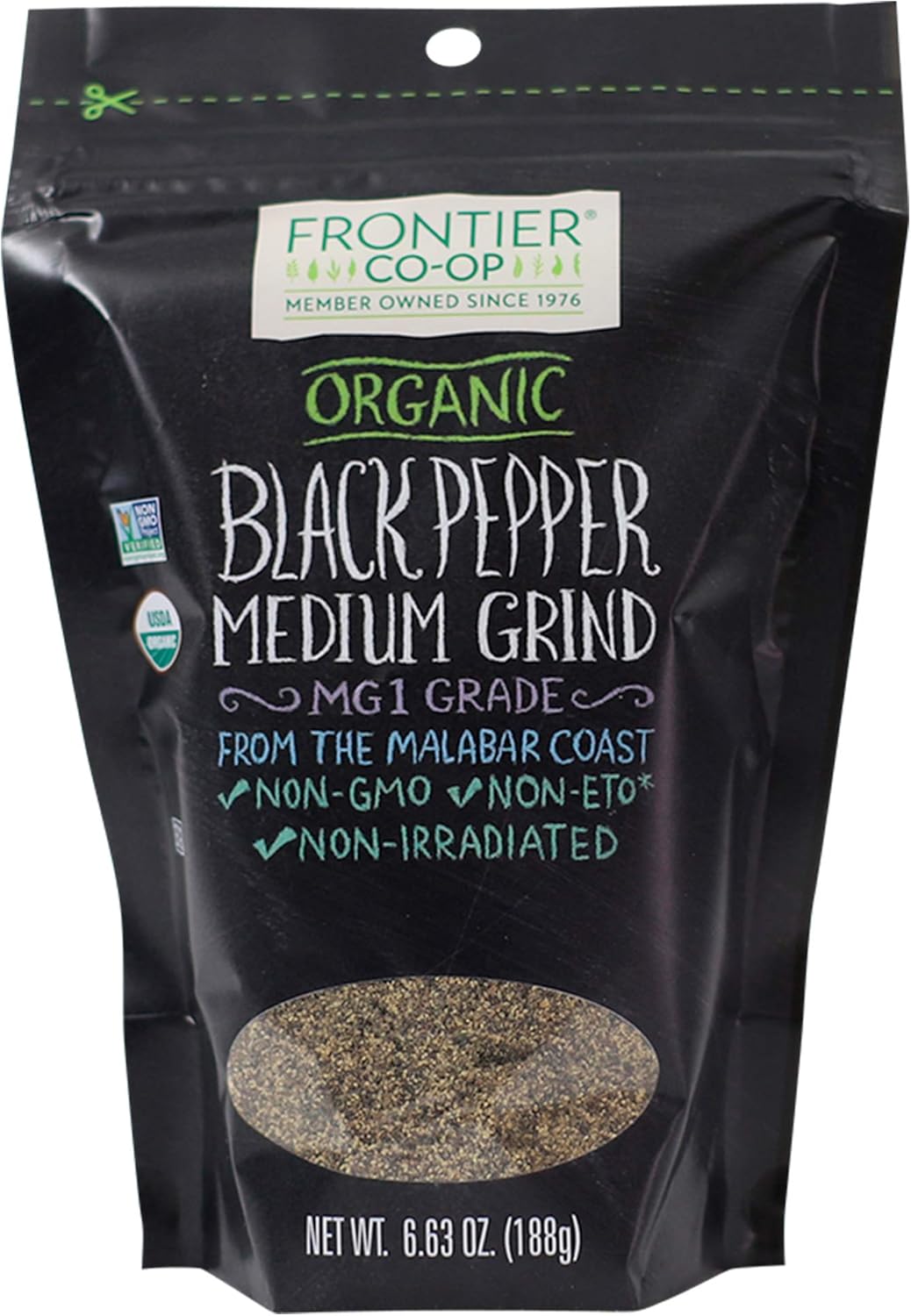 فلفل أسود عضوي مطحون بدرجة متوسطة (Organic Medium Grind Black Pepper) - فرونتير كواب (Frontier Co-op) - 6.63 أونصة - تابل فاخر